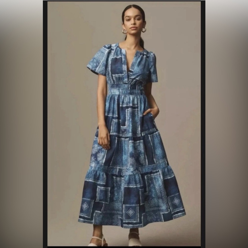XL NWT Anthropologie The Somerset Boho‎ Bandana Patchwork Print Maxi Dress.